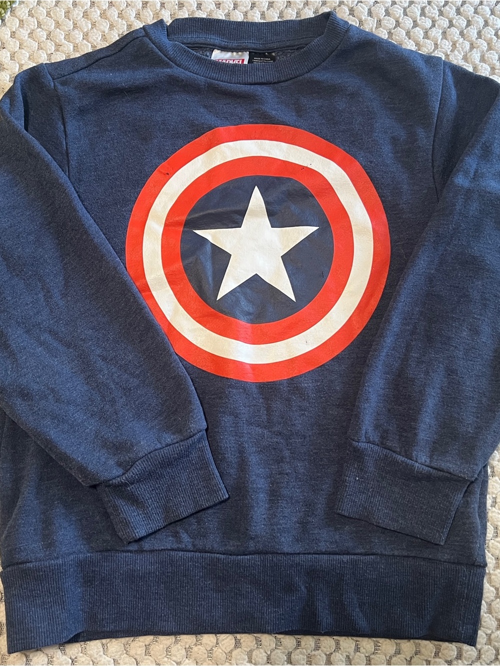 Youth Marvel Navy Crewneck with Red & White Captain America Shield